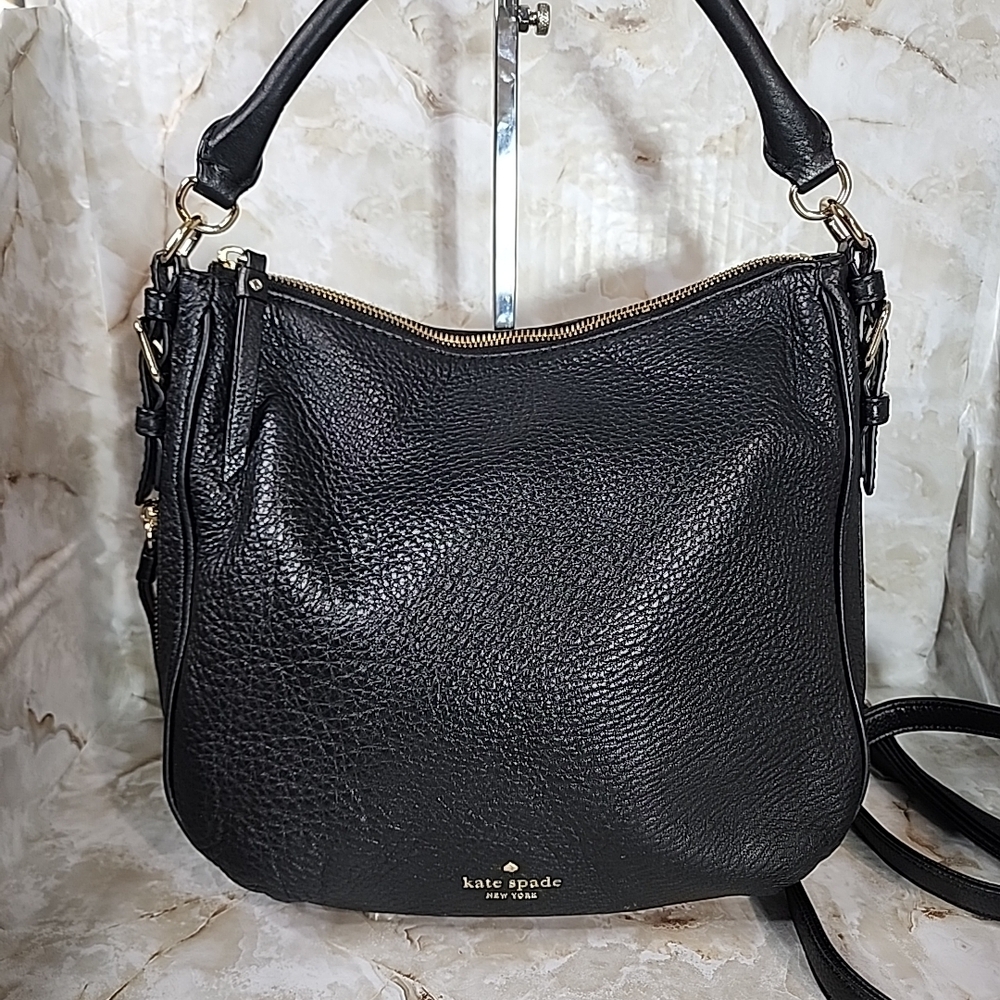 kate spade Black Pebbled Leather Unique Expandable Body Hand Bag / Shoulder Bag